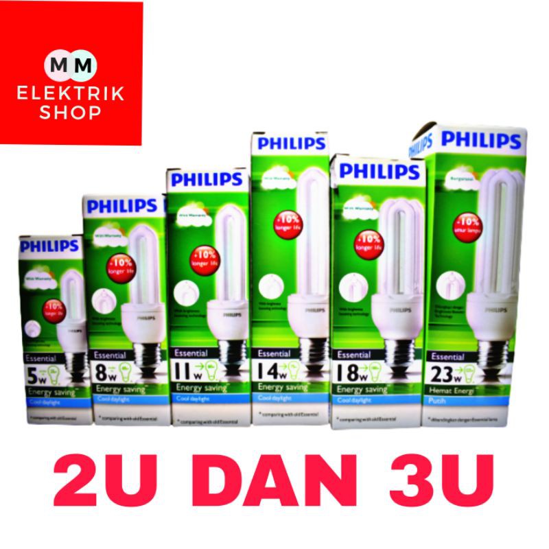 PHILIPS Lampu 2U DAN 3U 5w 8w 11w 14w 18w 23 Watt PHILIPS