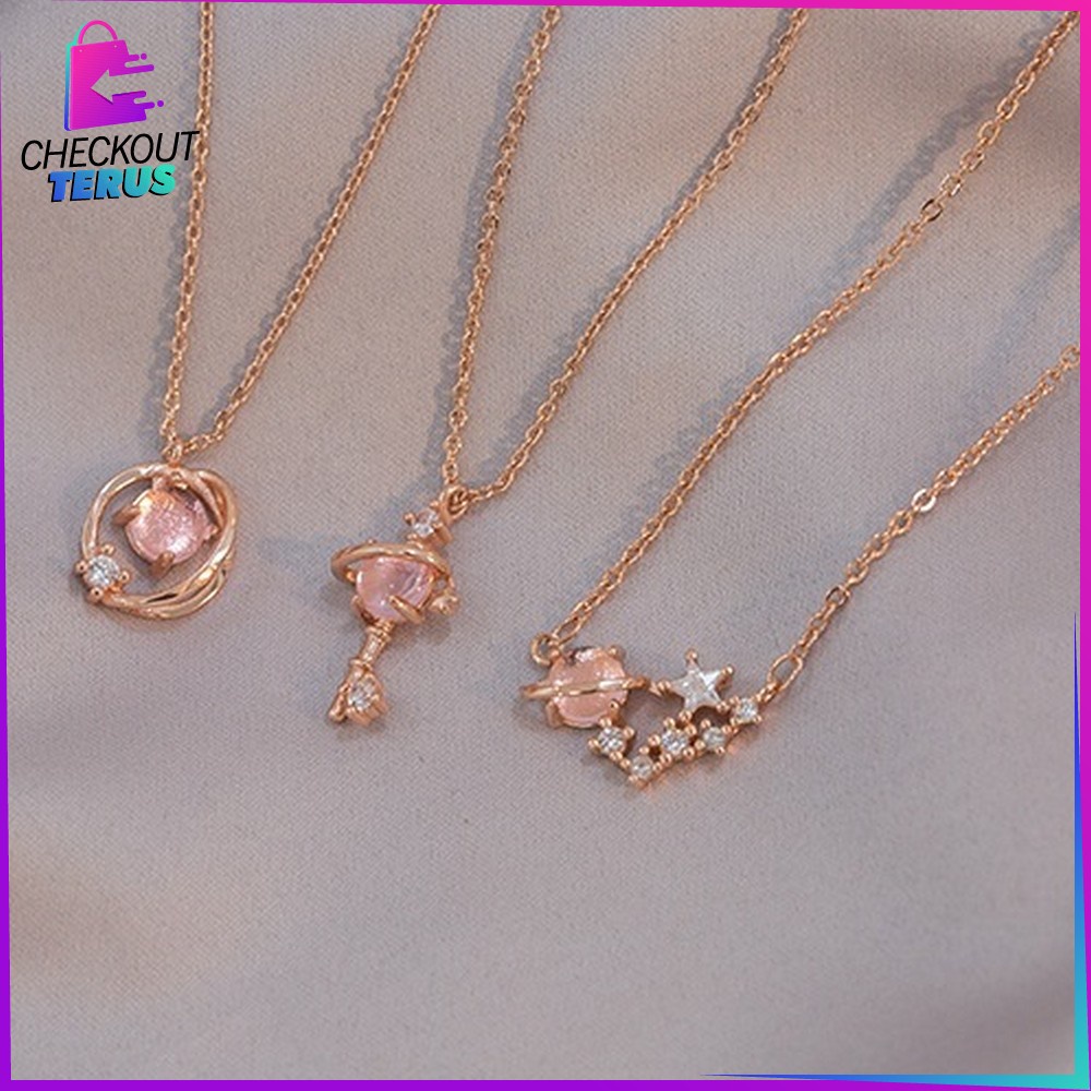 CT K84 Kalung Titanium Wanita Korean Style Motif Planet Dan Gelang Wanita Kalung Rantai Bintang Kunci Necklace Crystal