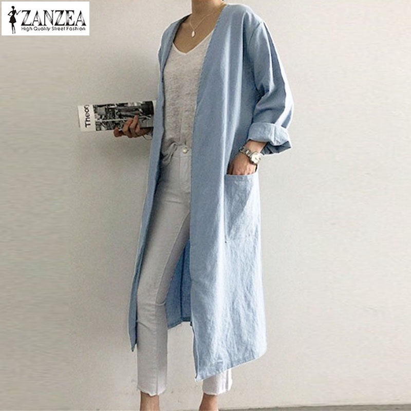 ZANZEA Women's Causal Plus Size Spring Long Sleeve Cardigan