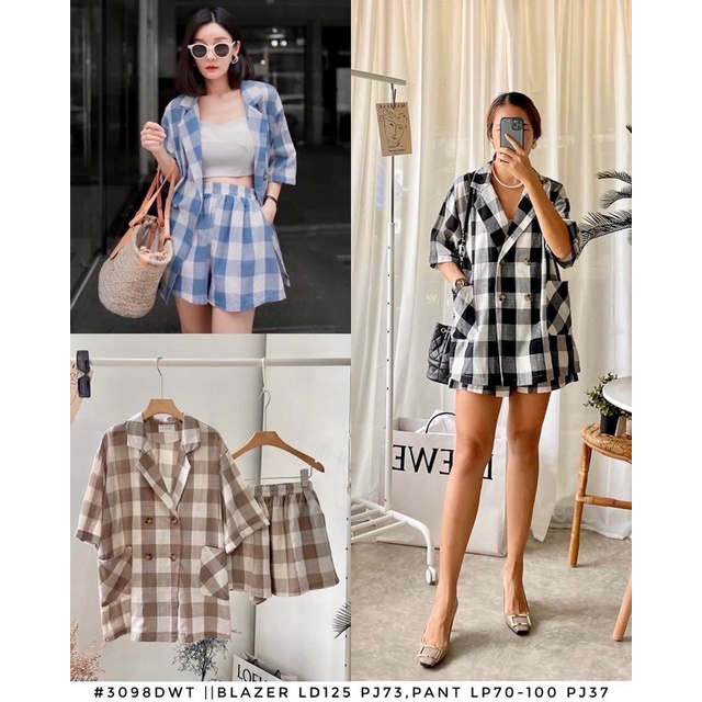 ONE SET WANITA KEKINIAN IMPORT BANGKOK BLAZER KOTAK LENGAN PENDEK KOREA STYLE