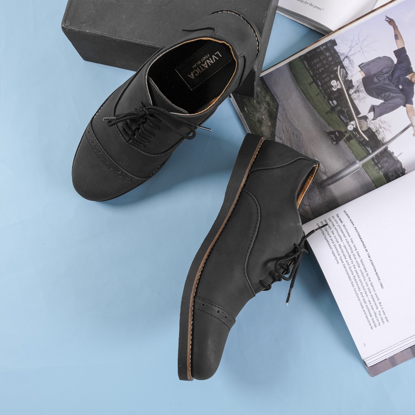 Oxford Black | Sepatu Pantofel Santai Kerja Kantor Kuliah Pria Cowok Men Ori Laces | FORIND Lvnatica