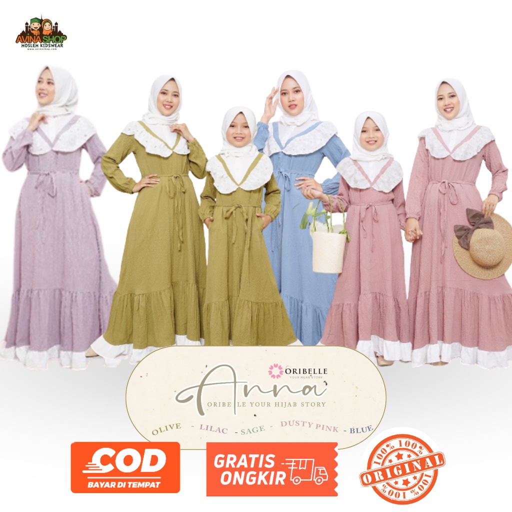 ANNA BY ORIBELLE Kids/ Setelan Baju Muslim Anak dan Remaja Perempuan/ gamis renda anak remaja dewasa