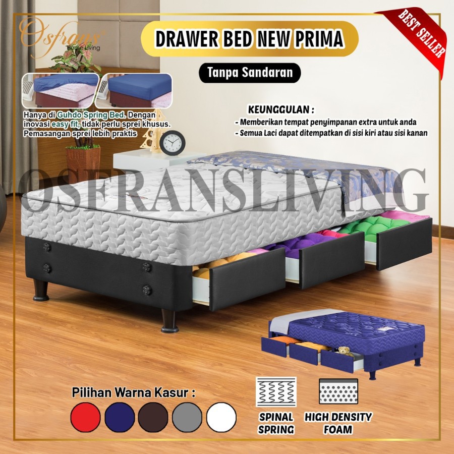 Kasur Guhdo Springbed New Prima Drawer Bed Laci - TANPA SANDARAN - Spring bed 90x200 / 100x200 / 120