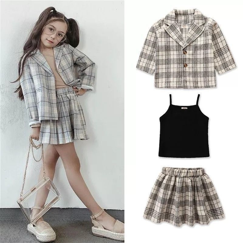 Setelan Baju Anak Gadis Umur 4 5 6 Tahun Setelan Anak Cewek Set 3in1 Blazer Skirt Square Chubby Kid 