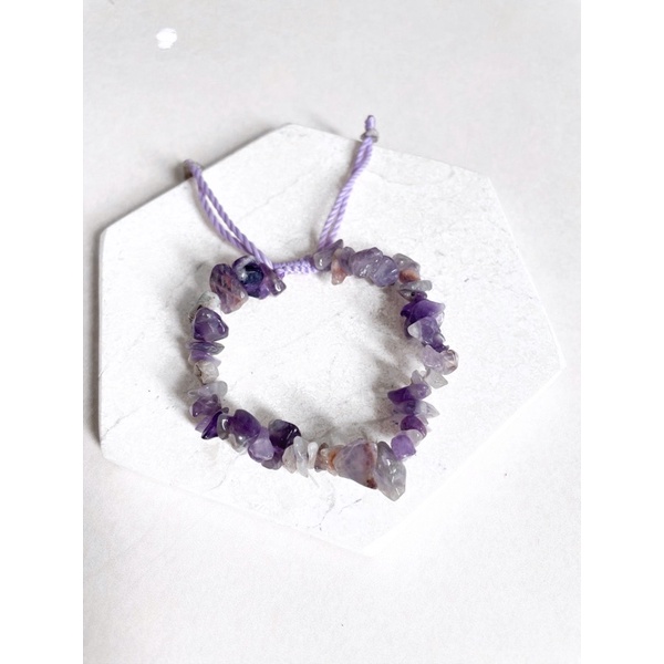 Gelang tali Etnik / Gelang Batu Kerikil Asli /Gelang batu chip / Gelang batu vintage/ Gelag abstrak / Gelang batu pecah/gelang murah-Amethys (ge)