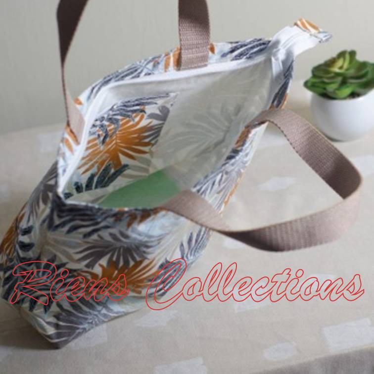 RIENS COLLECTIONS. HANDBAG BESAR KANVAS MOTIF FLORAL PALM ORANGE