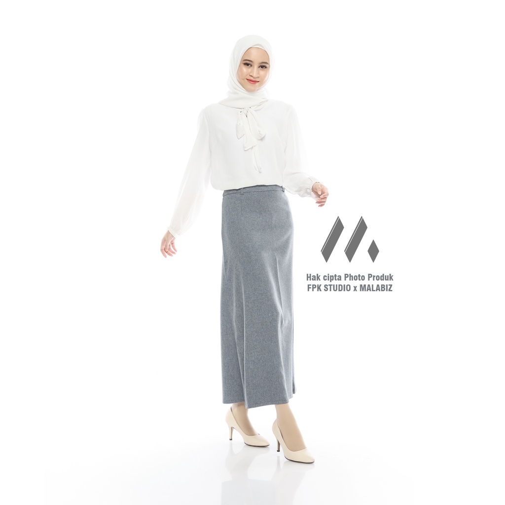 VIOLA  GREY - Rok Basic Wanita Formal Standar Bisnis Klok A Line Malabiz Warna Abu Muda Abu Abu Rok Basic Klok A Rok Dasar Rok Standar Rok Panjang Rok Santri Rok Jumbo