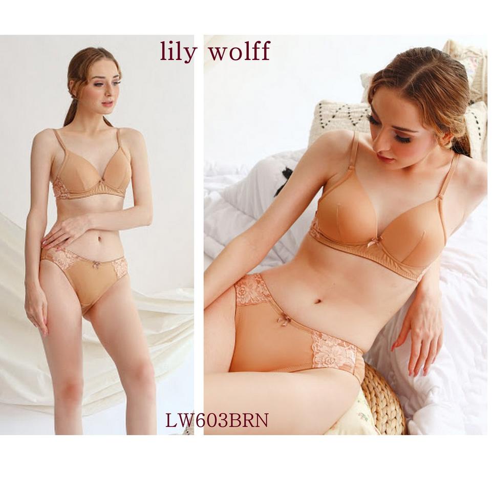 Murmer>$$ick-165 BRA SET FULL CUP TANPA KAWAT LILY WOLFF, HIAS RENDA LW603BRN