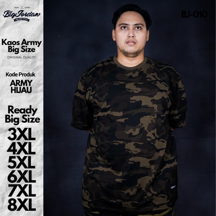 kaos army big size xxxxxl xxxxl xxxl xxl baju loreng jumbo 5XL 4XL 3XL - Army Hijau 3XL