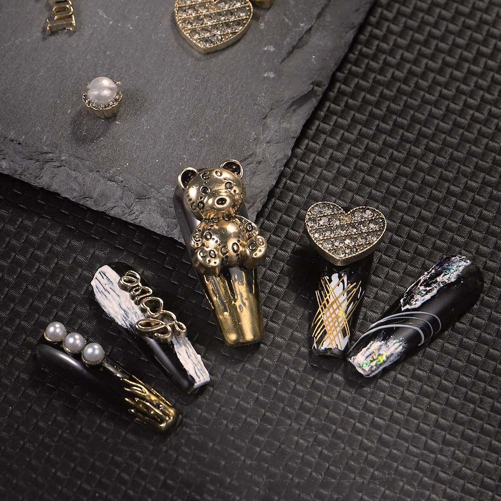 Mxbeauty Ornamen Berlian Imitasi Bentuk Lebah Pita Hati Gaya Retro Untuk Nail Art