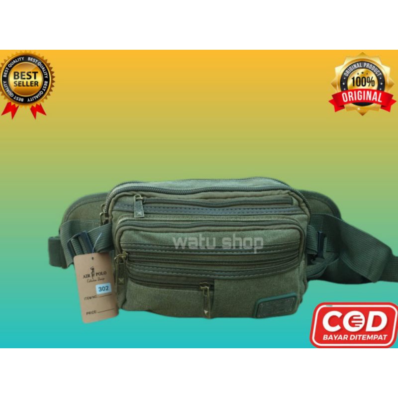 Tas pinggang pria waistbag pria tas sabuk canfas air polo import kuat dan banyak ruang resleting