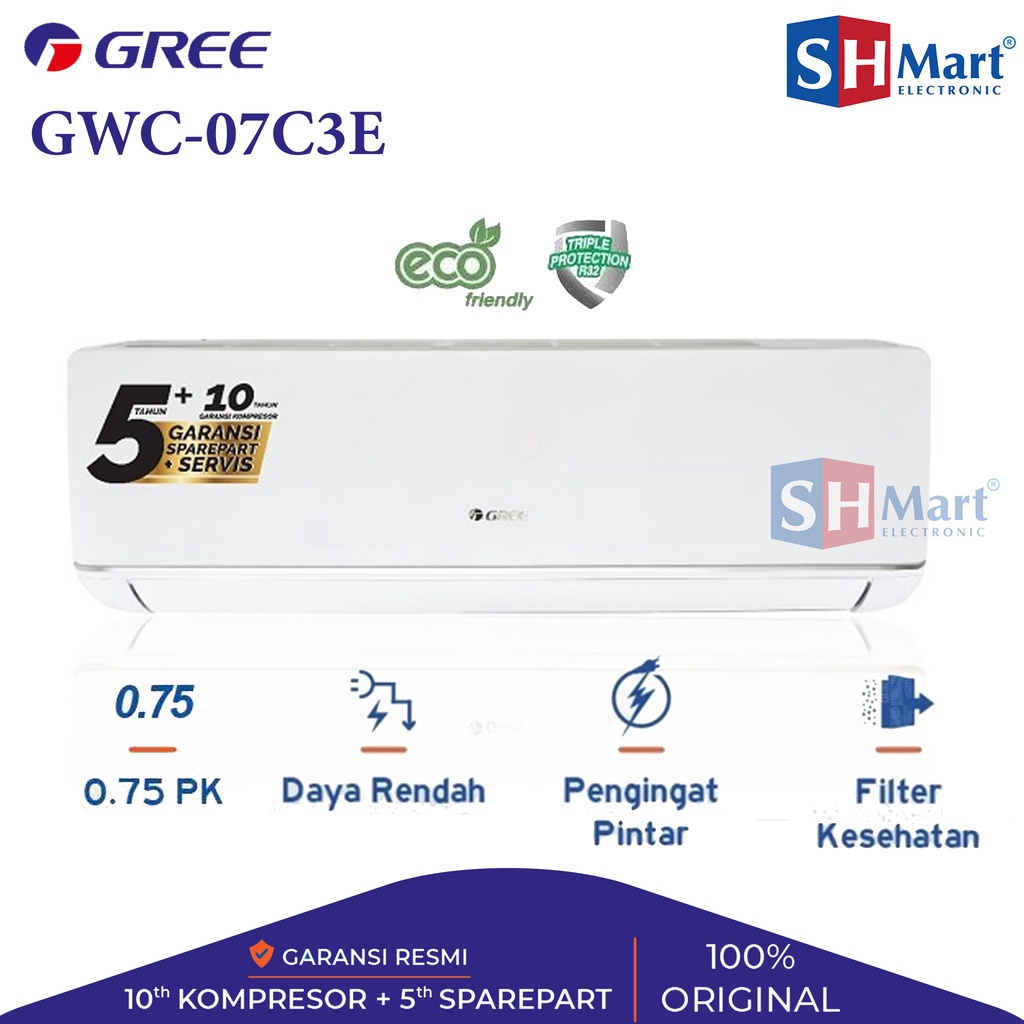 AC GREE 3/4 PK LOW WATT GWC-07C3E DELUXE LOWWATT GARANSI RESMI (MEDAN)