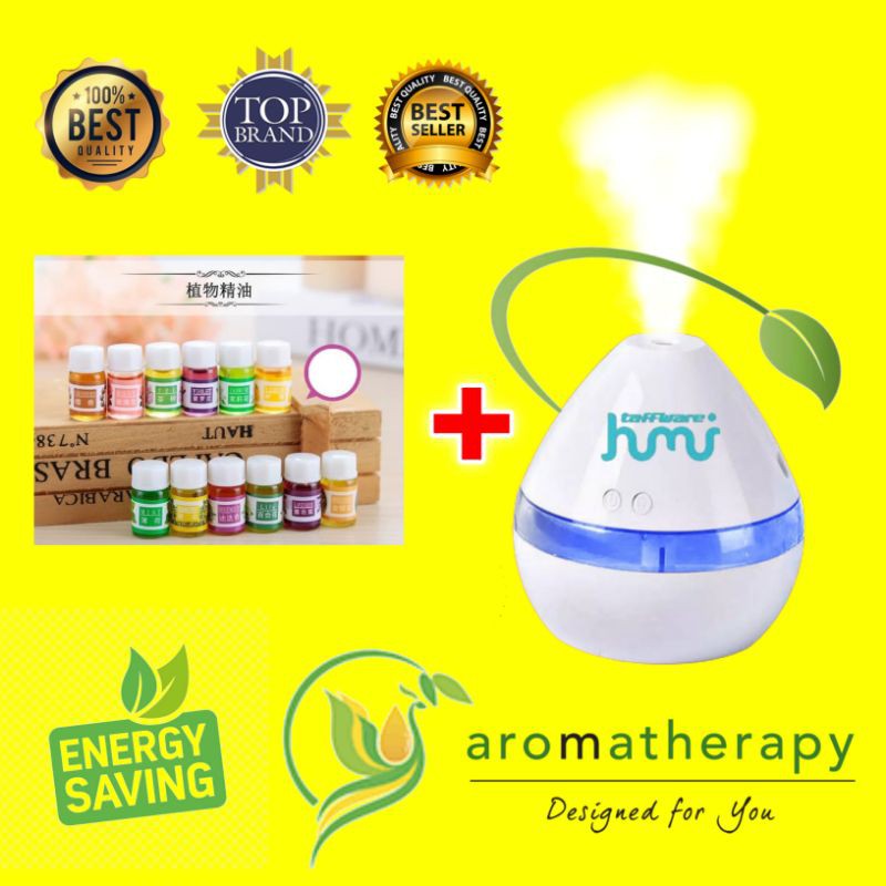 Air Humidifier Diffuser Aromatherapy Aromaterapi Disfuser Taffware Pelembab Pewangi Ruangan 130ml-Putih New + 12 oil