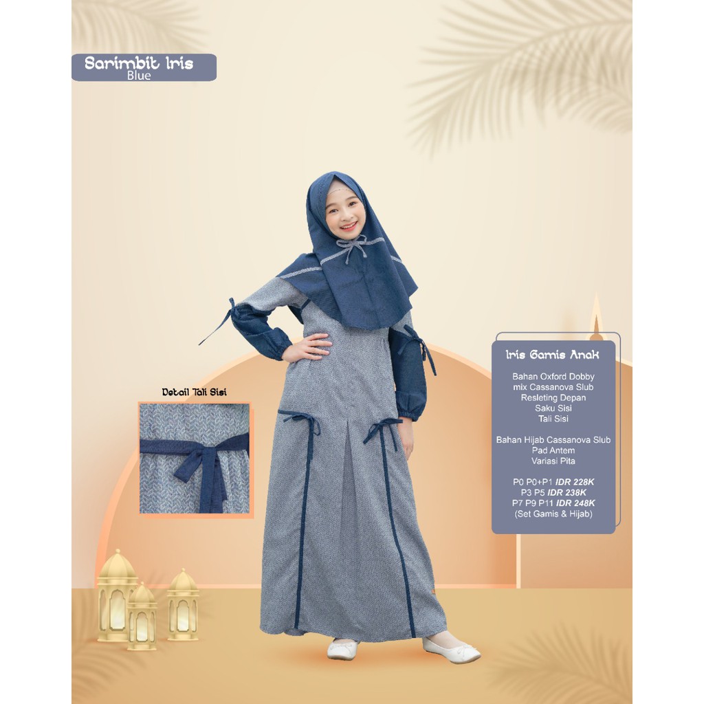 Nibras Sarimbit Iris Blue NBRS Bahan Oxford Dobby Mix Cassanova Slub seragam keluarga muslimsh