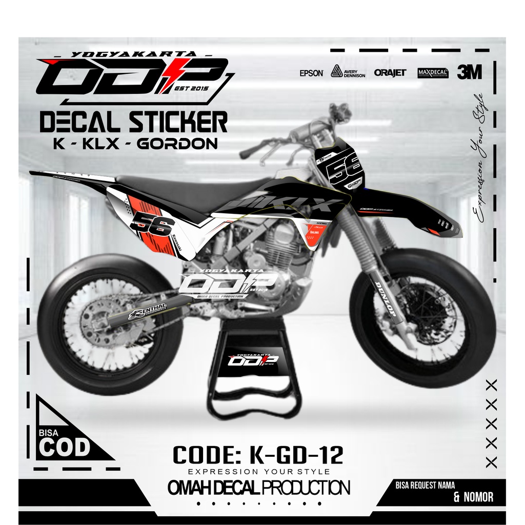 DECAL GORDON FULL BODY AKSESORIS VARIASI STICKER MOTOR KAWASAI KLX GORDONS DEKAL MOTIF SUPERMOTO STI
