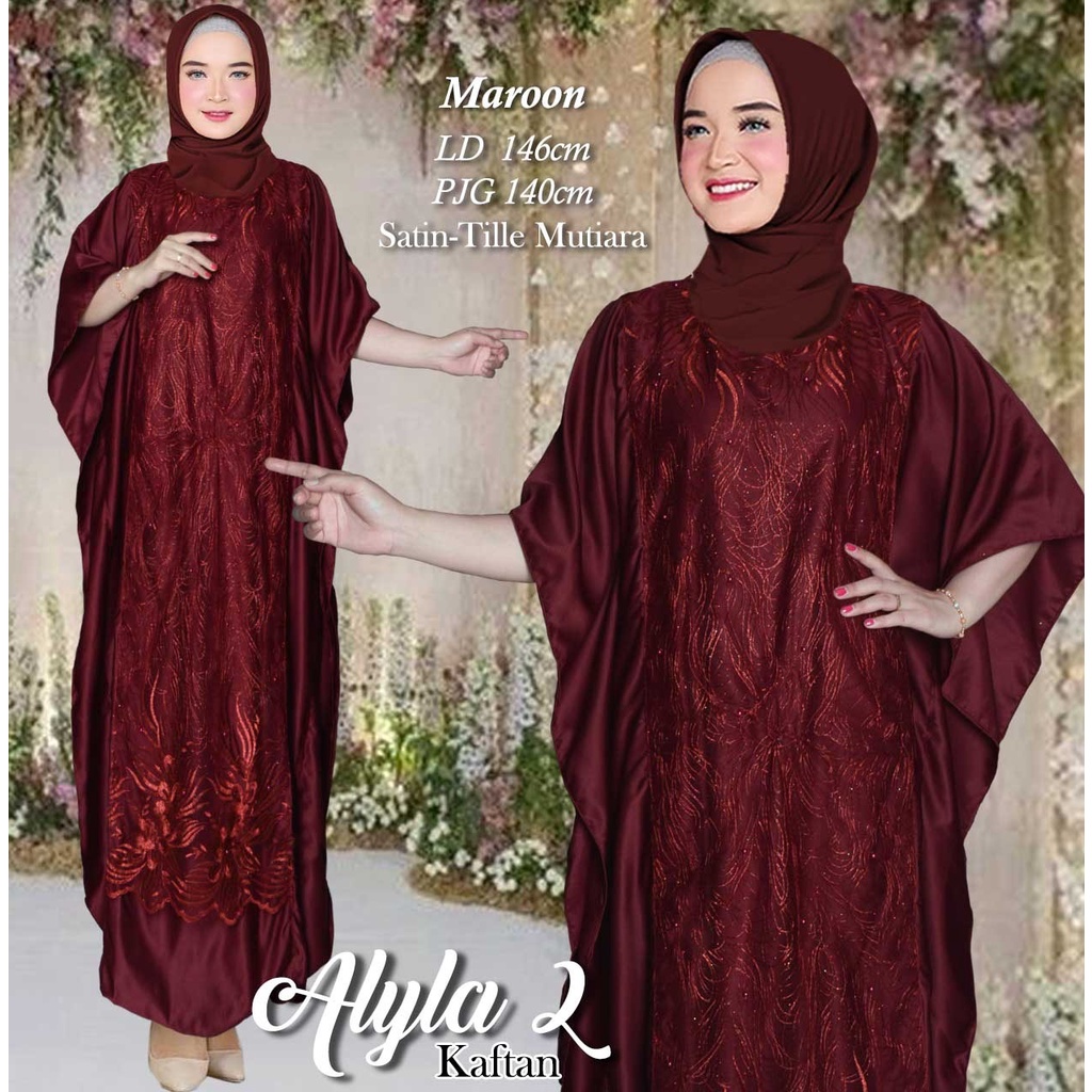 Arnis Kaftan Alyla Putih Jumbo Bahan Satin dan Tile Glitter dan Mutiara