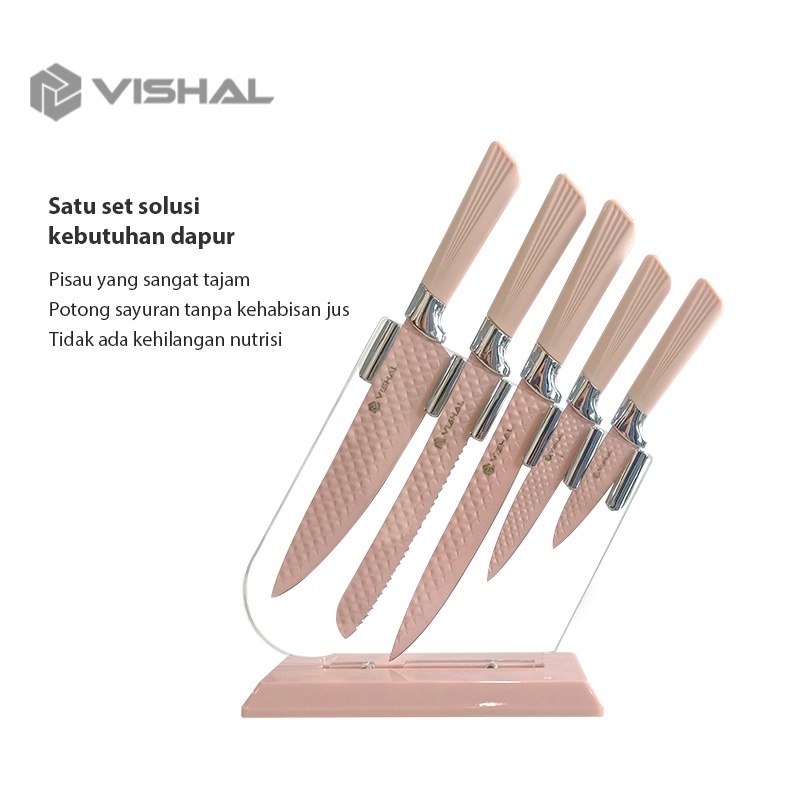 VISHAL Knife Diamond Set 6 in 1 Cookware Pisau Dapur Anti Lengket / Tempat Pisau VS-1845