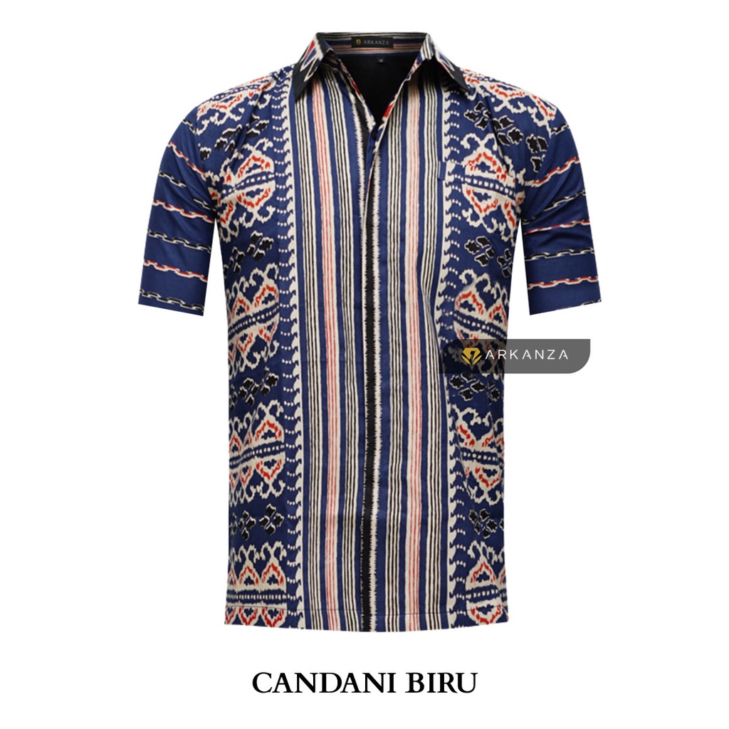 BATIK ARKANZA Motif CANDANI BIRU Hem Atasan Kemeja Baju Batik Pria Cowok Laki Laki Slimfit Full Lapis Furing Lengan Panjang Lengan Pendek Original Asli