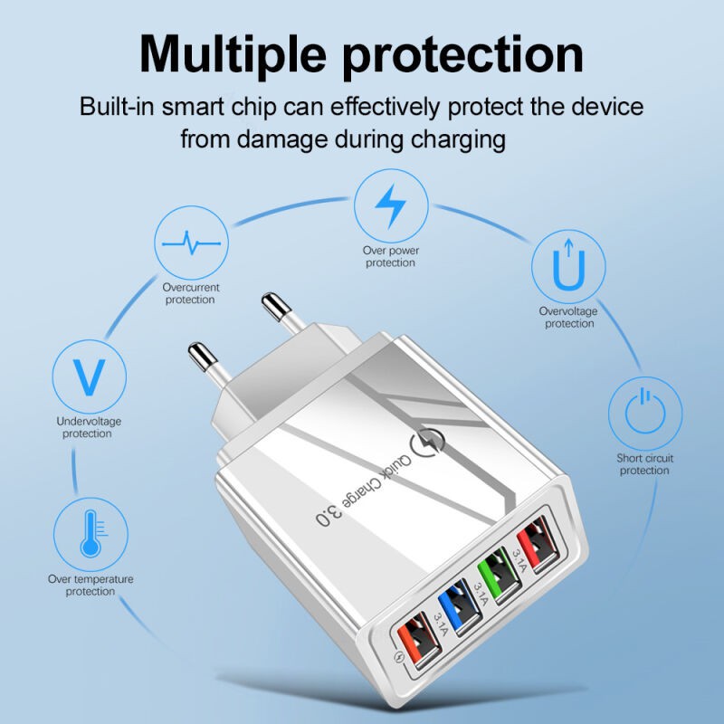 [COD] Adaptor Charger 4 port Fast Charging Qualcom Quick Charger 3.0