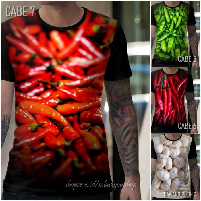 Kaos CABE MERAH Cabai Hijau Baju Gambar SAYUR Tshirt Unik Lucu 3D Keren Distro Premium