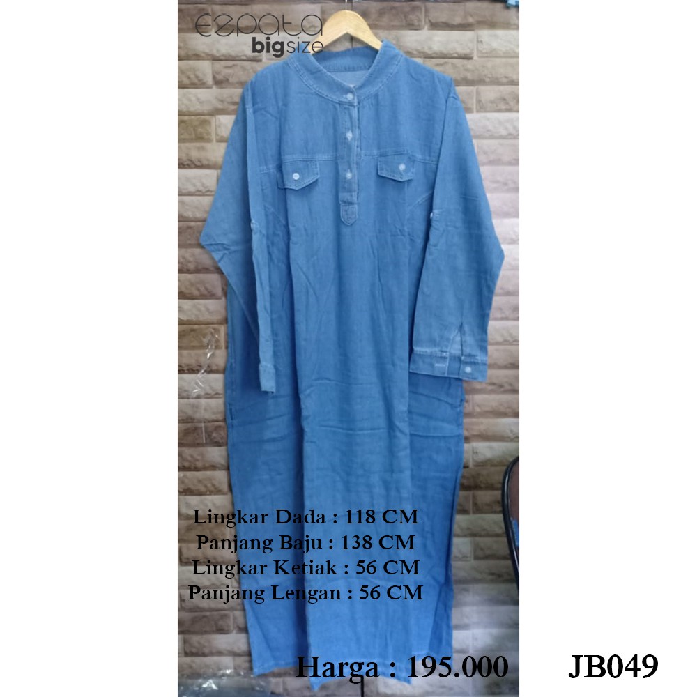 Gamis Jeans Polos Syari Baju Wanita Terbaru Kancing Depan Jumbo Big Size Ukuran XXXXL/4L Bahan Adem