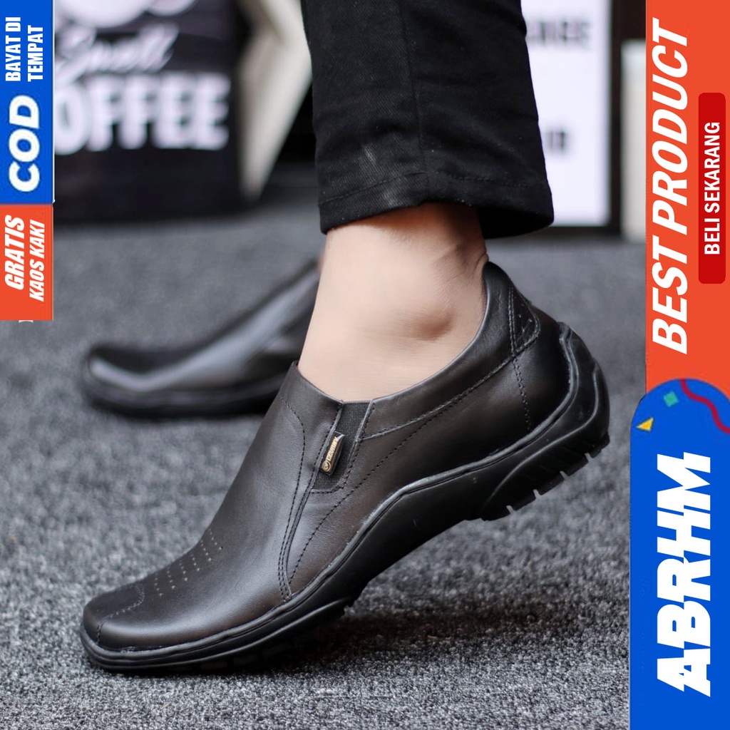 Sepatu Formal Pantofel Kerja Kulit Asli Hitam Pria ABRHM BADIL