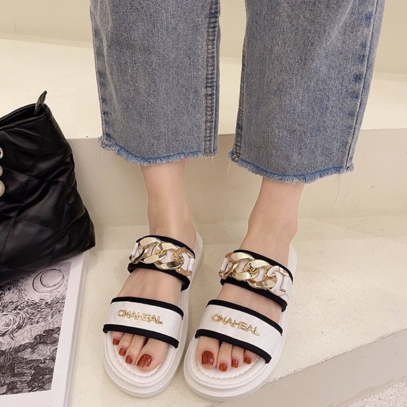 DDS10998 Sandal Wanita Import Fashion Import Cnaheal Chain Slip On Ready Jakarta Bisa COD (With Box)