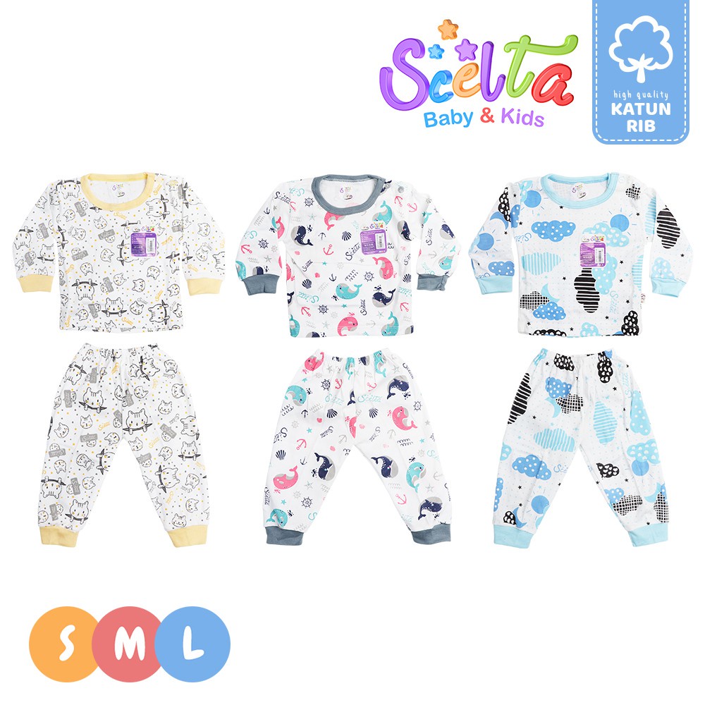 Setelan Baju Bayi Katun Lengan Panjang Celana Panjang Scelta Original