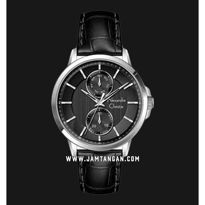 Alexandre Christie AC 6576 MFLSSBA Men Black Dial Black Leather Strap