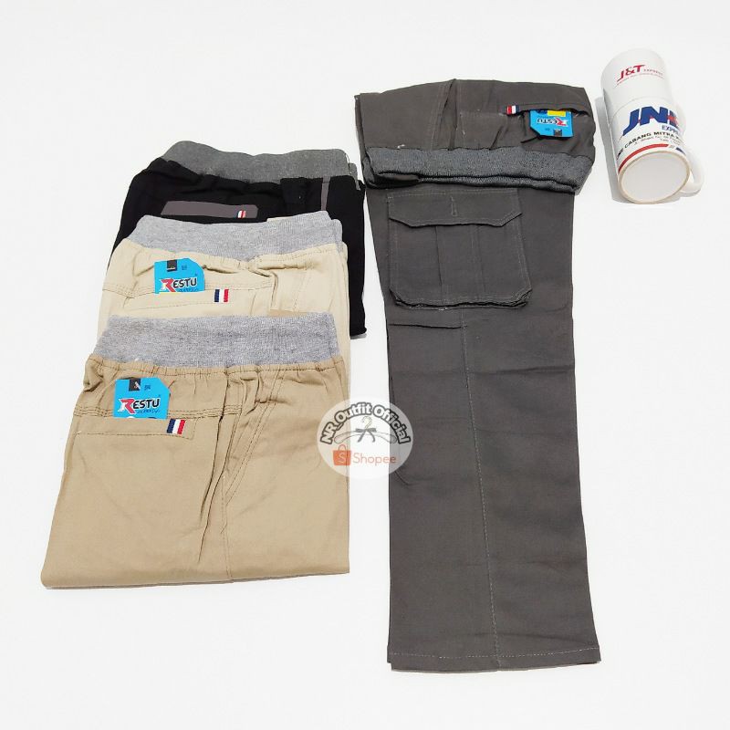 Celana Chino Cargo Panjang Pinggang Karet Pria Big Size 27-38 Kargo Premium Chinos Cotton Combed