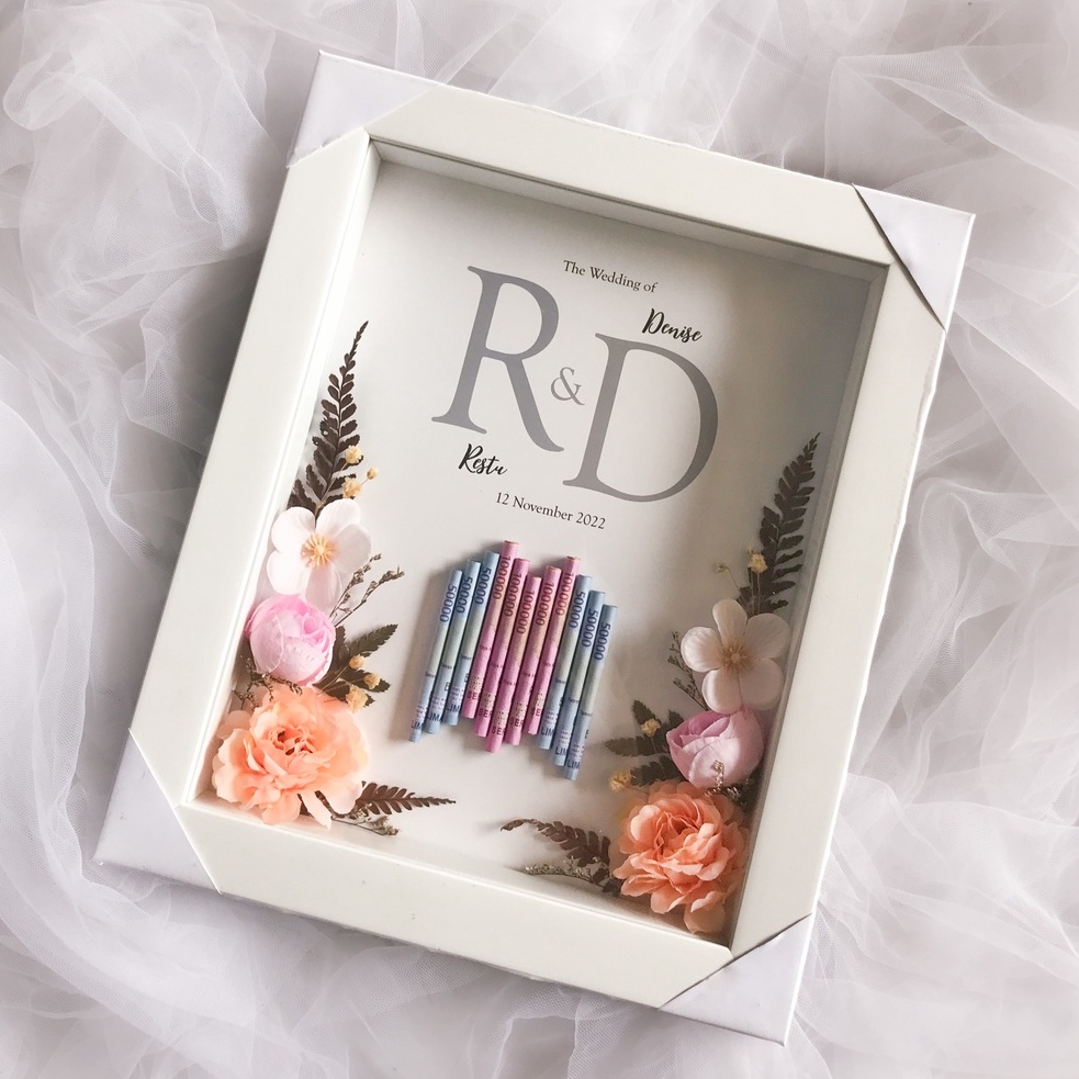 Mahar Inisial Simple Frame 3D Uang Emas - Kado Gift - 20x25cm - Lite 2