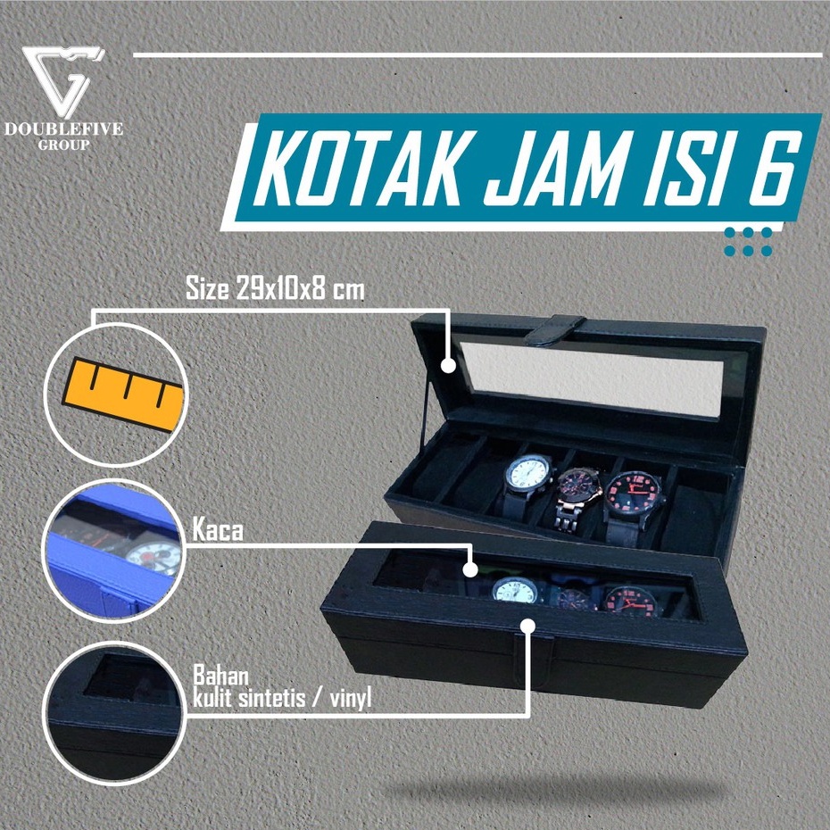 Kotak Jam / Box Jam / Tempat Penyimpanan Jam / Watch Box Oraganizer isi 6 Hitam Polos