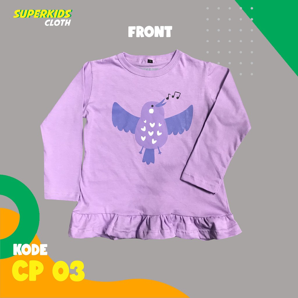 BAJU ANAK PEREMPUAN / KAOS ANAK PEREMPUAN / PAKAIAN ANAK CEWEK KAOS ANAK CEWEK LENGAN PANJANG BURUNG BIRD ECER GROSIR SUPERKIDS CLOTH 1 - 11 TAHUN