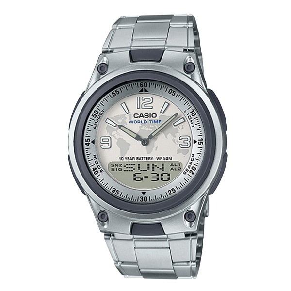 Jam Tangan Pria Casio AW-80D-7A2VDF Dual Time Stainless Steel Strap