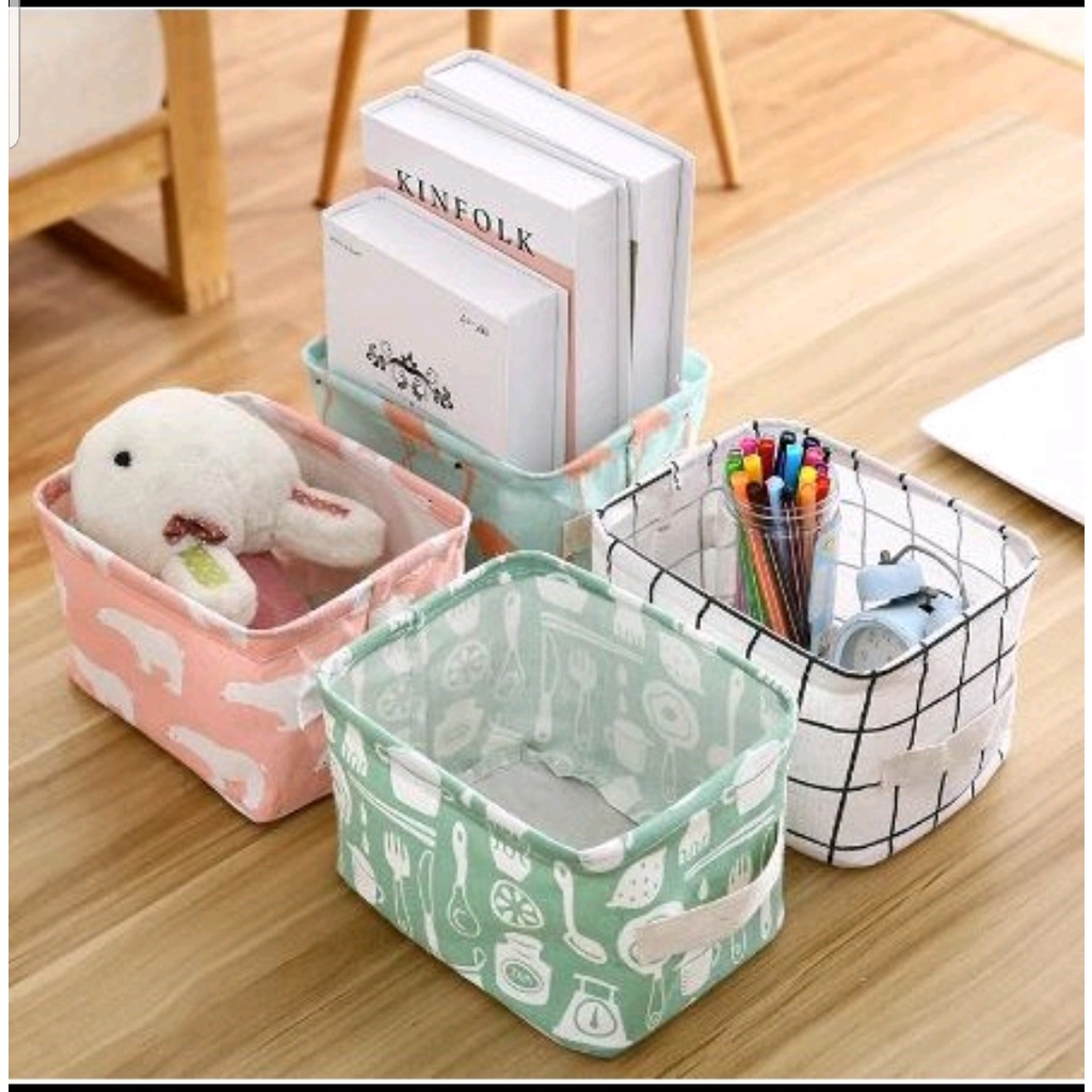 Keranjang Lipat Desktop Storage Box Organizer Kotak Penyimpanan Tempat Wadah Aksesoris Mini