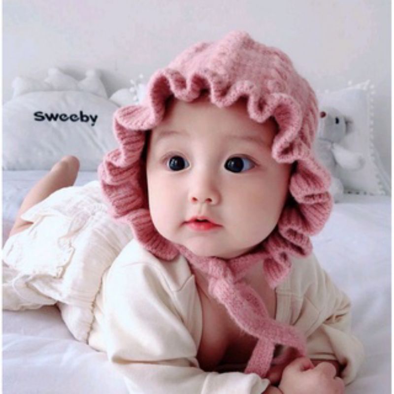 Topi rajut anak model Bonnet Ruffle/Topi rajut anak baby