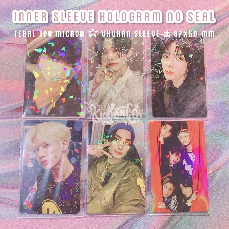 inner sleeve holo photocard no seal ♡ innersleeve hologram pc protector satuan 100 micron ♡ rainbow confetti star abstract love flower bunga bintang