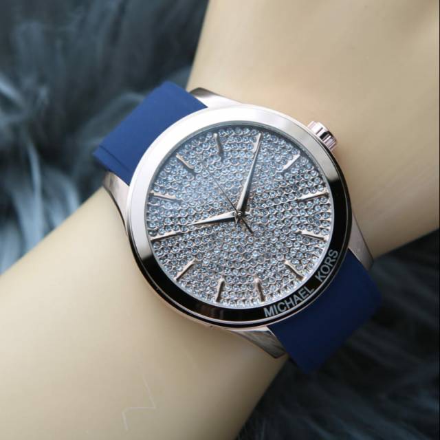 JAM TANGAN WANITA MK RUBBER PLAT DIAMOND DIAMETER 4 CM