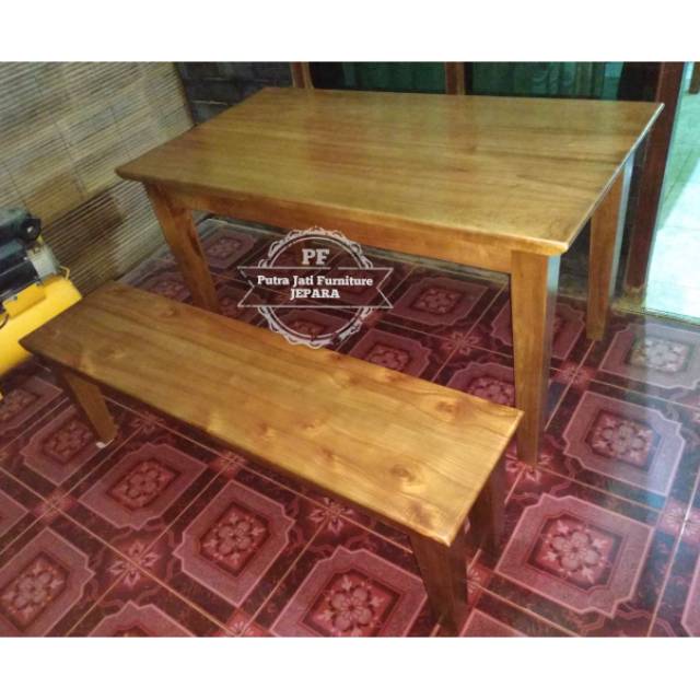 Meja Makan Minimalis Simpel Minimalis Plus Bangku, Meja Makan Resto Cafe Dari Kayu Jati