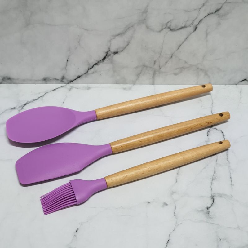 Purple series set cooking silicone utensil set with wooden handle