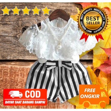 Rmshop - baju echa fashion korea lucu set 1 3 4 5 tahun import murah setelan anak perempuan cewek-celana salur