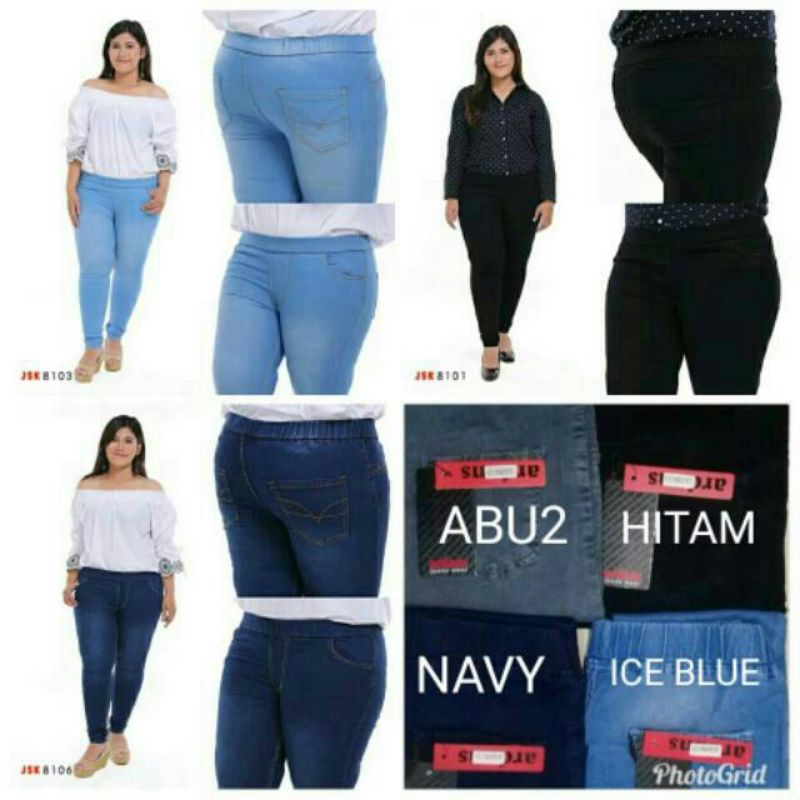 TERBARU Celana Wanita Size Jumbo Jeans Skinny softjeans Legging Pinggang Karet Melar Anti Begah