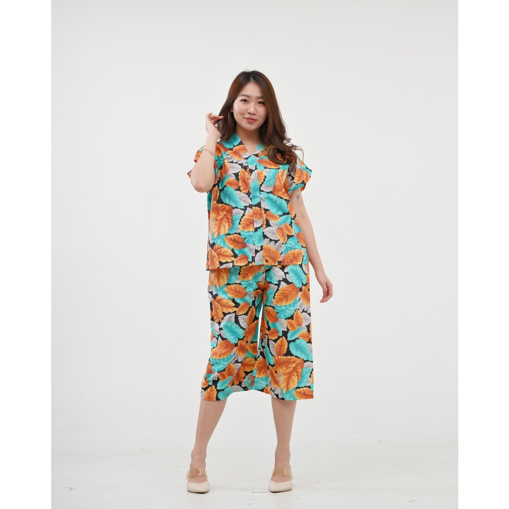 IZANY Piyama Dewasa Kimono Kulot / SET Kimono Kulot V Banyak Motif-CALADIUM TOSCA