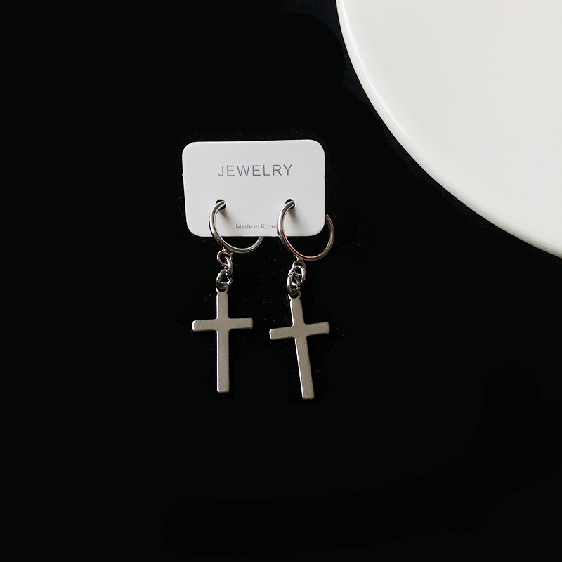 Cross Earrings Ear Clips Harajuku Retro Trendy Hip Hop Personality