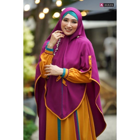 Aulia Fashion Set Gamis Aghnia Mustard Burgundi Ori