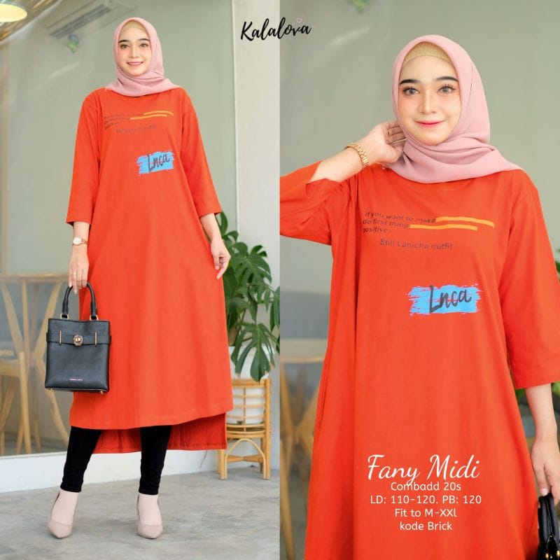 Fany Jumbo Midi Baju Kaos Wanita Midi Dress Matt Combed Aksen Sablon Casual Dress Fashion Wanita Korean Style