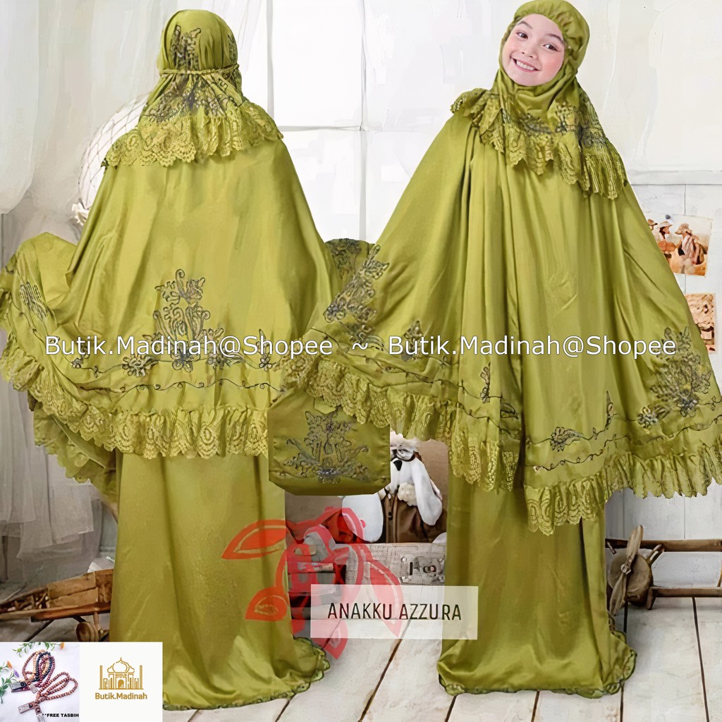 BUTIK.MADINAH MUKENA ANAK AZZURA BORDIR 3D TIMBUL ROBERTO CORNELI SUTRA VELVET