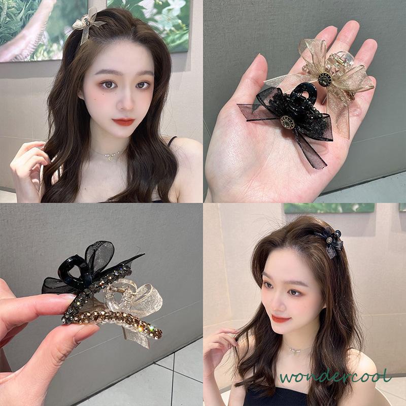 Double Sided Mesh Bow Kecil Ambil Klip Sisi Bang Clip Aksesoris Rambut-Won