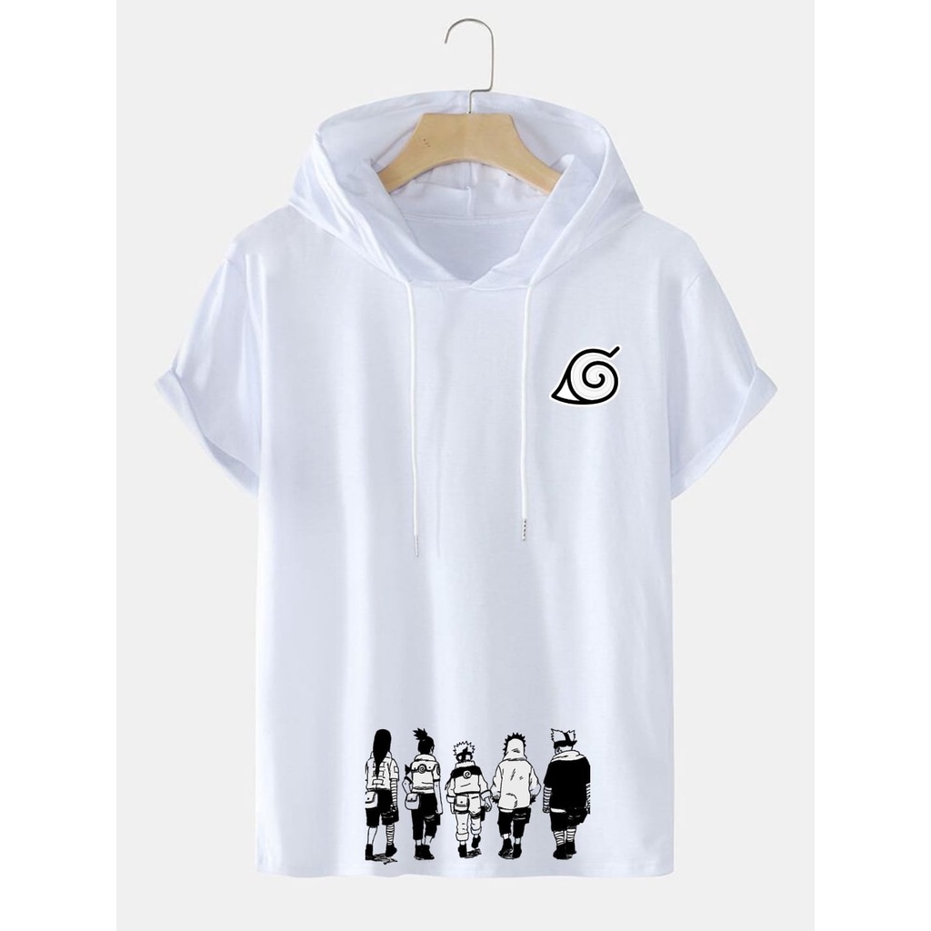 Kaos hoodie NARUTO lengan pendek pria/baju kupluk pendek/atasan bertopi murah terlaris