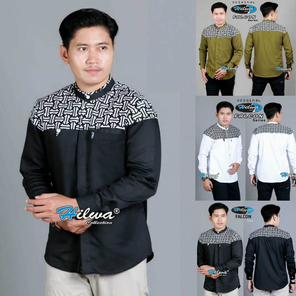 Baju Pria Lengan Panjang Kemeja Slim Fit Warna Hitam Putih Army Batik S M L XL XXL HILWA COLLECTION 